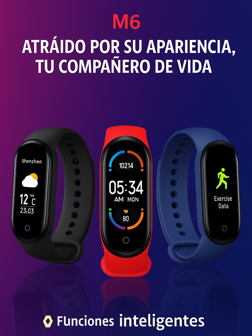 🔥 M6 Smartwatch Fitness Inteligente – ❤️ Frecuencia Cardíaca, 💤 Sueño, 👣 Pasos y Más